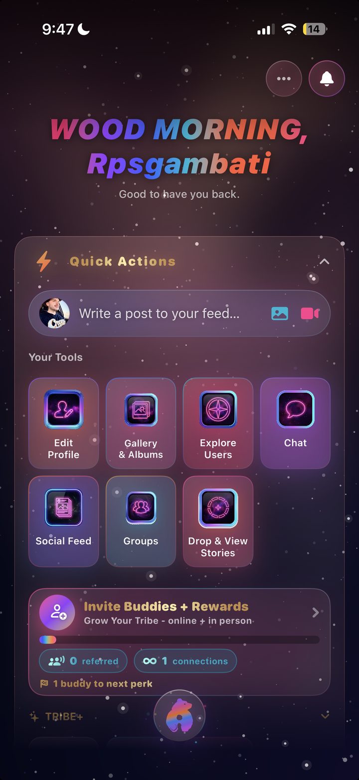 TRIBE app home screen preview